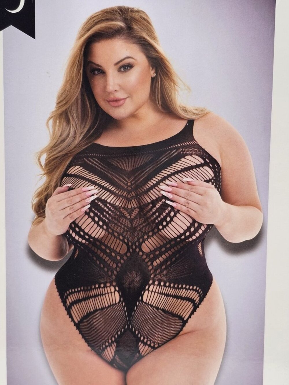 Baci Lingerie Women's Queen Size 14-18 Black Mesh Sheer Sexy Jacquard Bodysuit